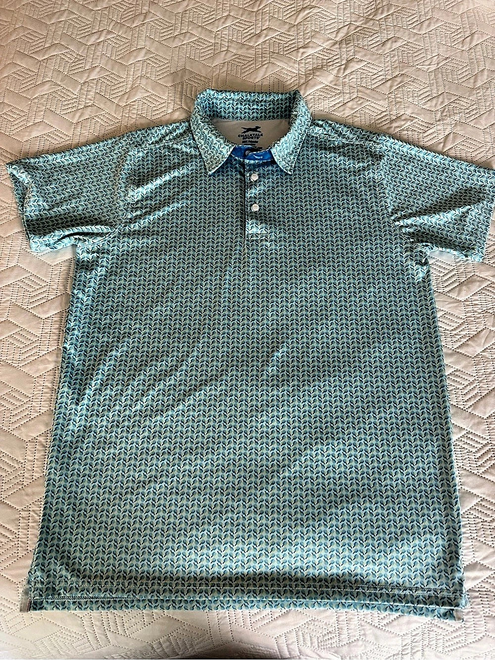 ChalkTalk Sports Men's Geometric Polo Blue & White Large Like New